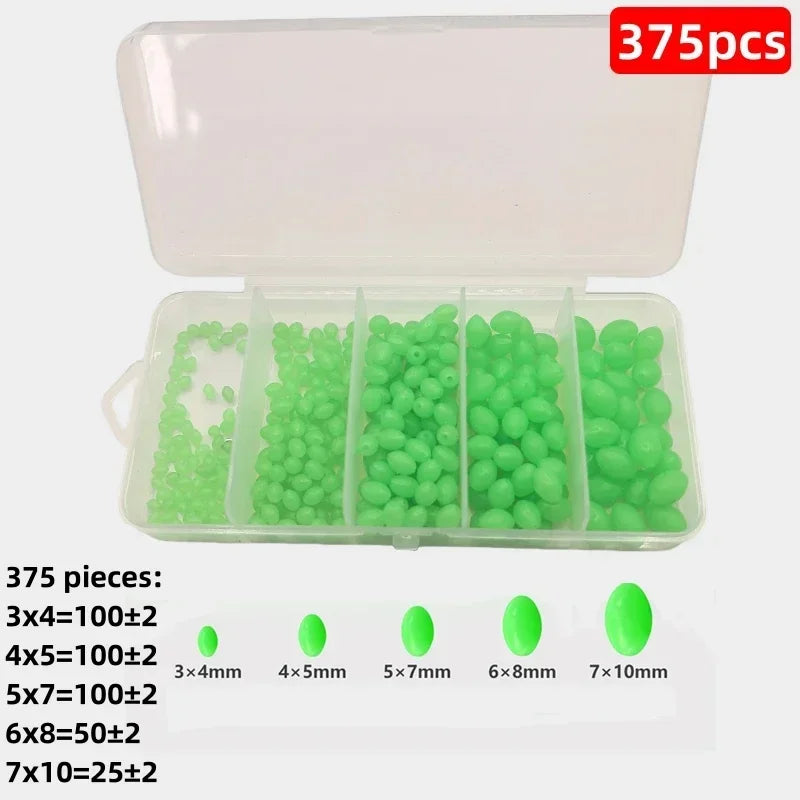 Luminous beads 100/375pcs olive green oval soft plastic fish