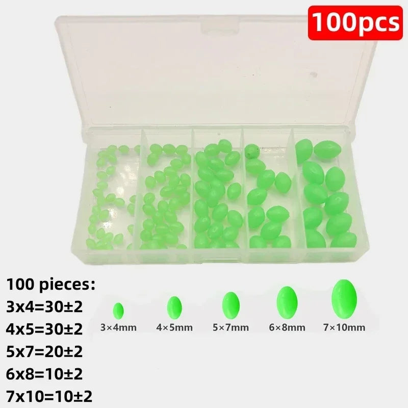 Luminous beads 100/375pcs olive green oval soft plastic fish