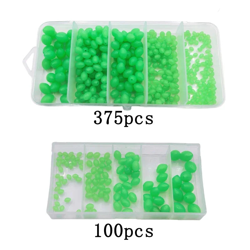 Luminous beads 100/375pcs olive green oval soft plastic fish