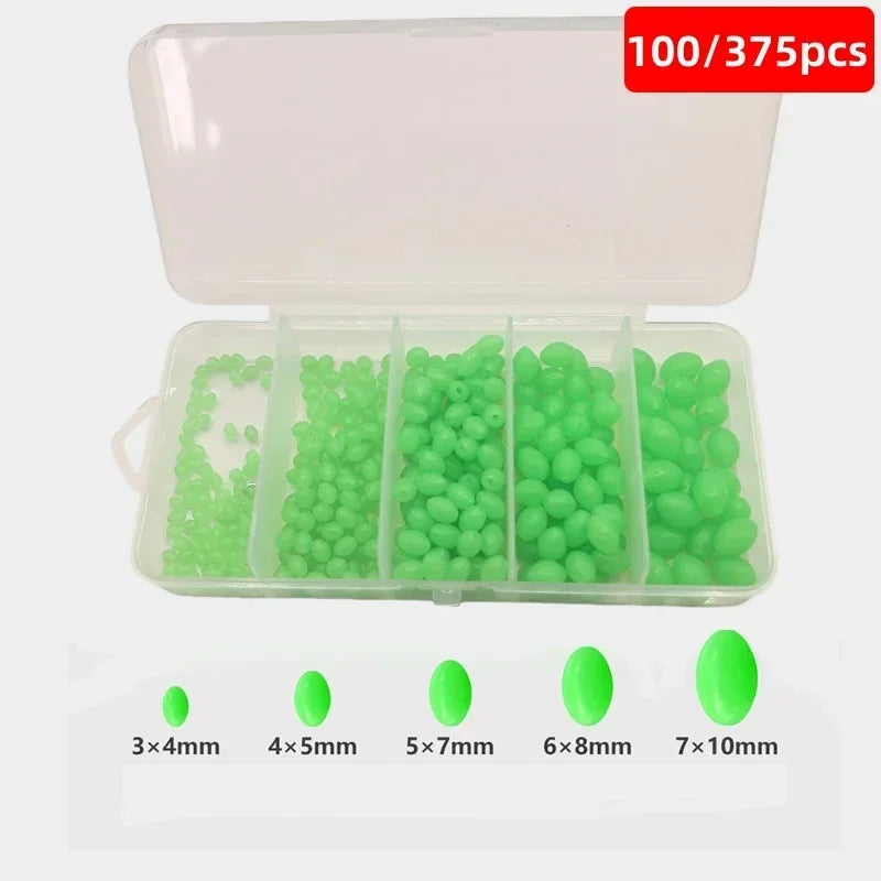 Luminous beads 100/375pcs olive green oval soft plastic fish